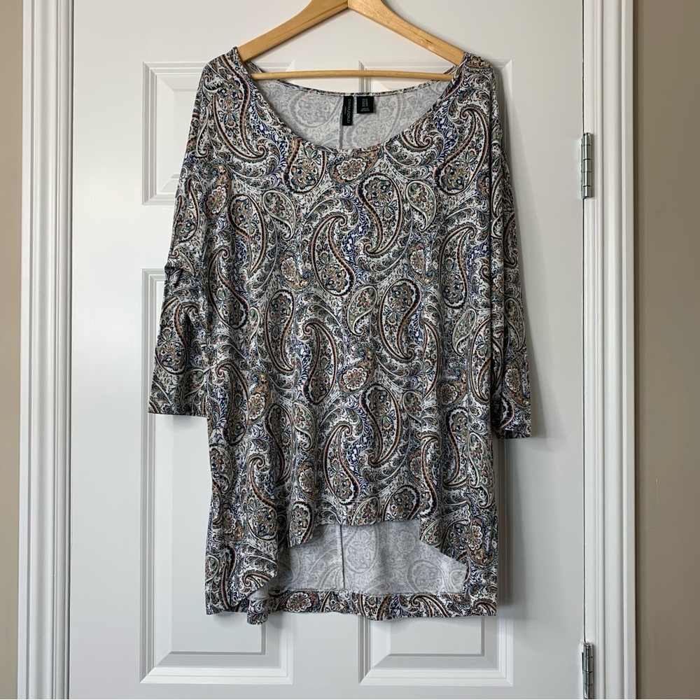 Cynthia Rowley Multicolor Paisley 3/4 Sleeve Tunic Top Size 1X